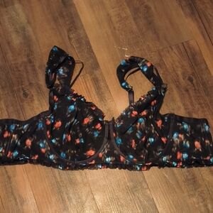 Floral Black Bra with Red and Blue Accents Torrid